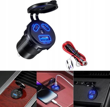Ładowarka Motocyklowa KOPIER 2x45 W PD TYP C QUICK 18W USB QC 3.0