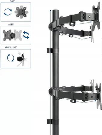 Uchwyt Regulowany Biurkowy KOPIER Obrotowy na 4 Monitory 10-27"