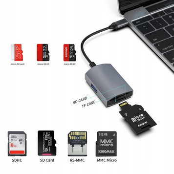 Czytnik Karty Pamięci KOPIER SD / Micro SD (TF) + HUB USB 3.0 Adapter USB-C  3 w 1