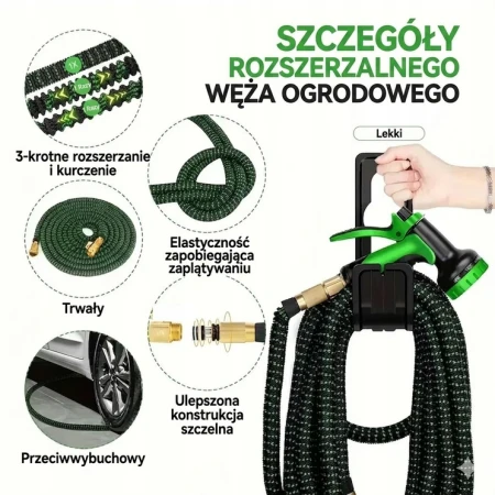 Wąż Ogrodowy KOPIER Elastyczny Rozciągliwy do 15m + Złączki + Pistolet