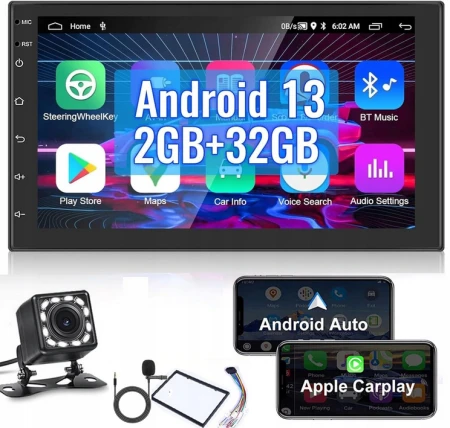 Radio Smochodowe 2DIN + Kamera 12 LED KOPIER Zestaw Android WiFi
