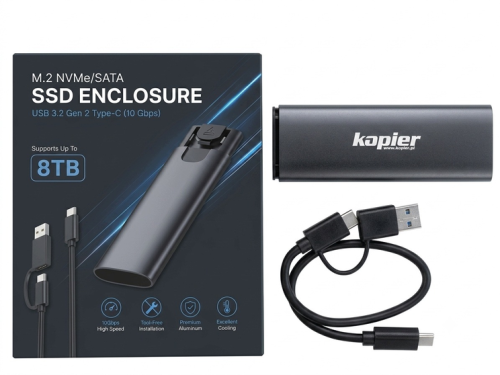 Przejdź do produktu Obudowa Dysku KOPIER M.2 SSD NVMe/SATA USB-C 3.2 10Gbps do 8TB Dual-Protocol