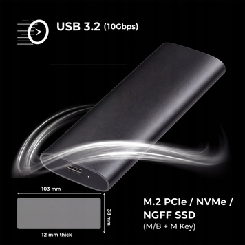 Obudowa Dysku KOPIER M.2 SSD NVMe/SATA USB-C 3.2 10Gbps do 8TB Dual-Protocol