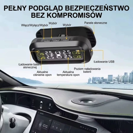 Czujnik Ciśnienia i Temperatury Opon KOPIER Bezprzewodowy TPMS SOLAR