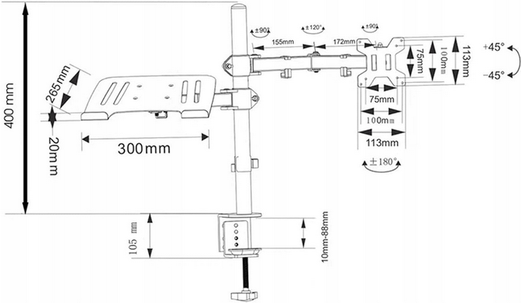 UCHWYT TV BIURKOWY 40cm ŁAMANY+PÓŁKA