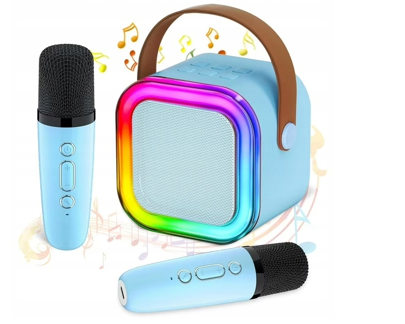 GŁOŚNIK PRZENOŚNY ZESTAW DO KARAOKE RGB BLUETOOTH 2 MIKROFONY USB MINI JACK