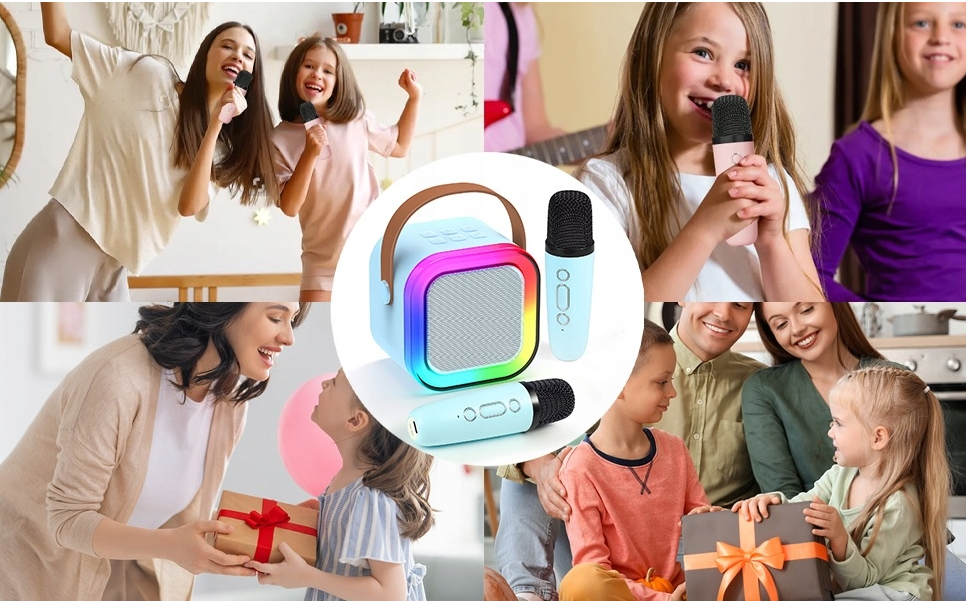 GŁOŚNIK PRZENOŚNY ZESTAW DO KARAOKE RGB BLUETOOTH 2 MIKROFONY USB MINI JACK