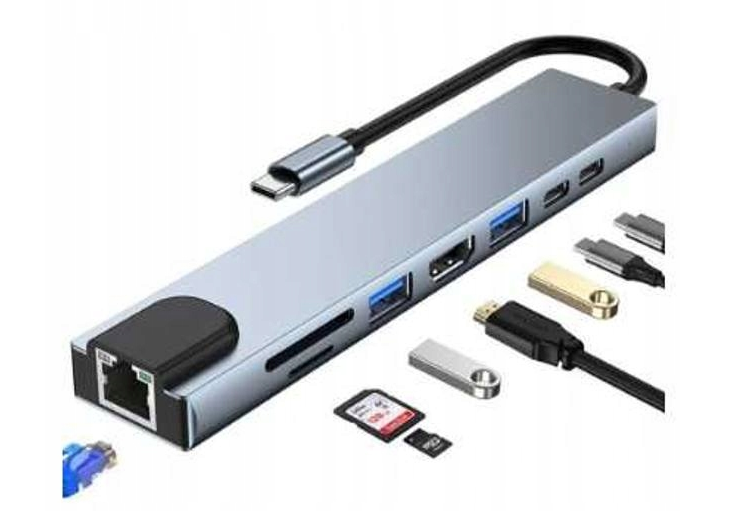 Adapter HUB USB-C KOPIER 8w1 2xUSB HDMI LAN