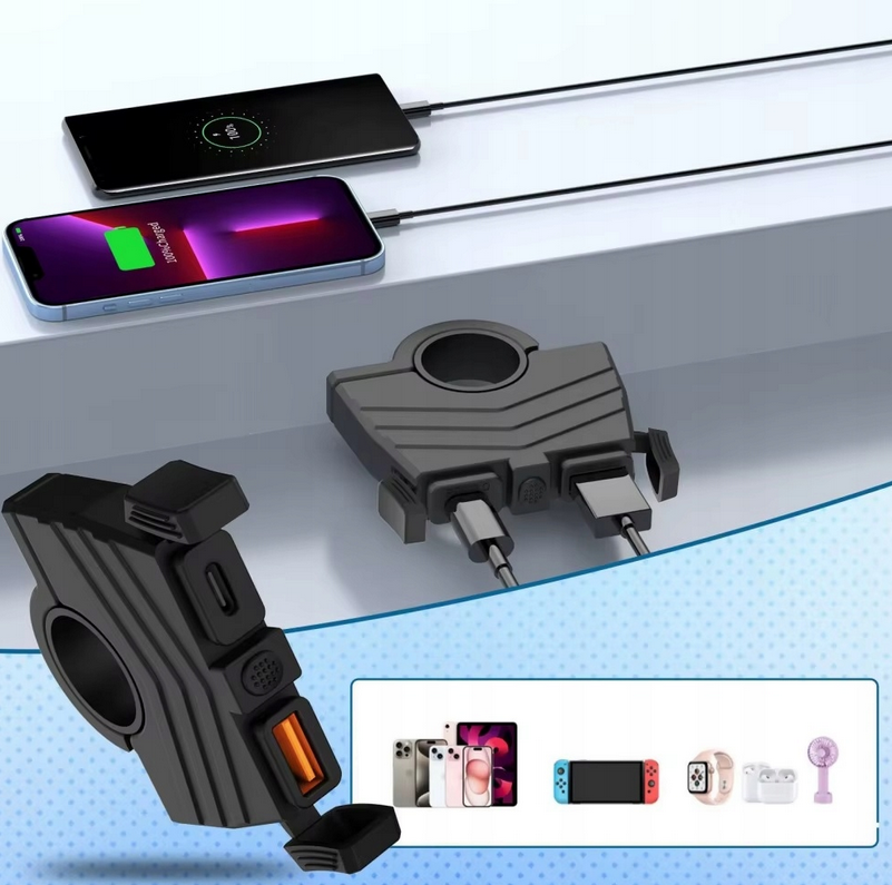 ŁADOWARKA MOTOCYKLOWA GNIAZDO USB QC3.0 + USB-C PD MOTOCYKL SZYBKIE