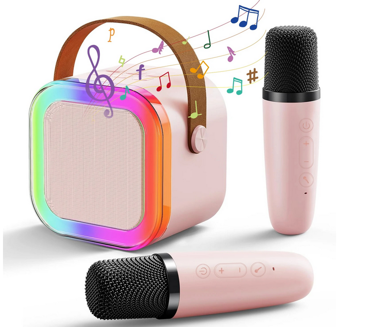 GŁOŚNIK PRZENOŚNY ZESTAW DO KARAOKE RGB BLUETOOTH 2 MIKROFONY USB MINI JACK