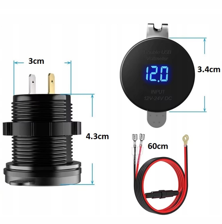 GNIAZDO ŁADOWARKA DO ZAPALNICZKI MOTORU SAMOCHODU QC 3.0 WOLTOMIERZ 12V 24V