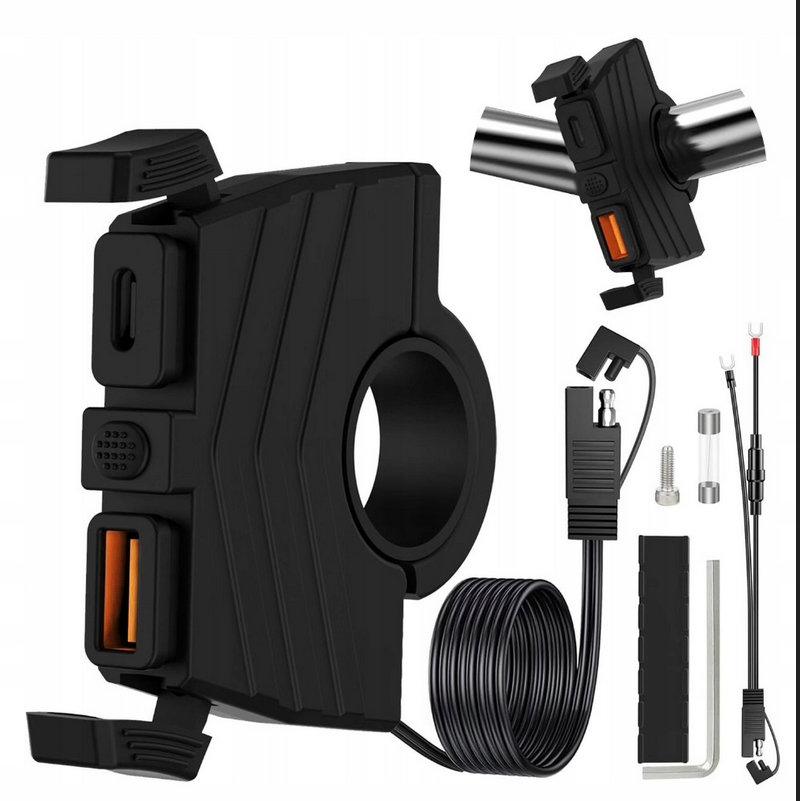 ŁADOWARKA MOTOCYKLOWA GNIAZDO USB QC3.0 + USB-C PD MOTOCYKL SZYBKIE