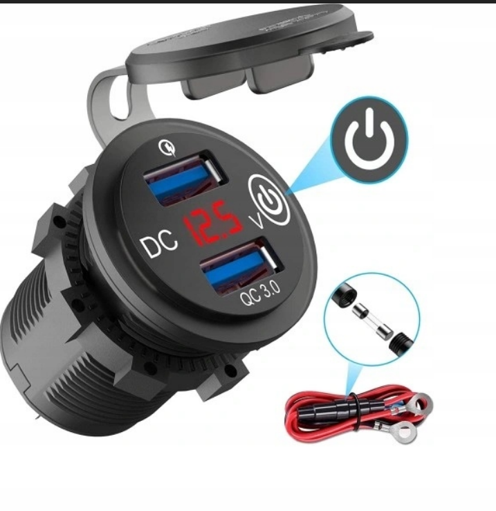 GNIAZDO ŁADOWARKA DO ZAPALNICZKI MOTORU SAMOCHODU QC 3.0 WOLTOMIERZ 12V 24V