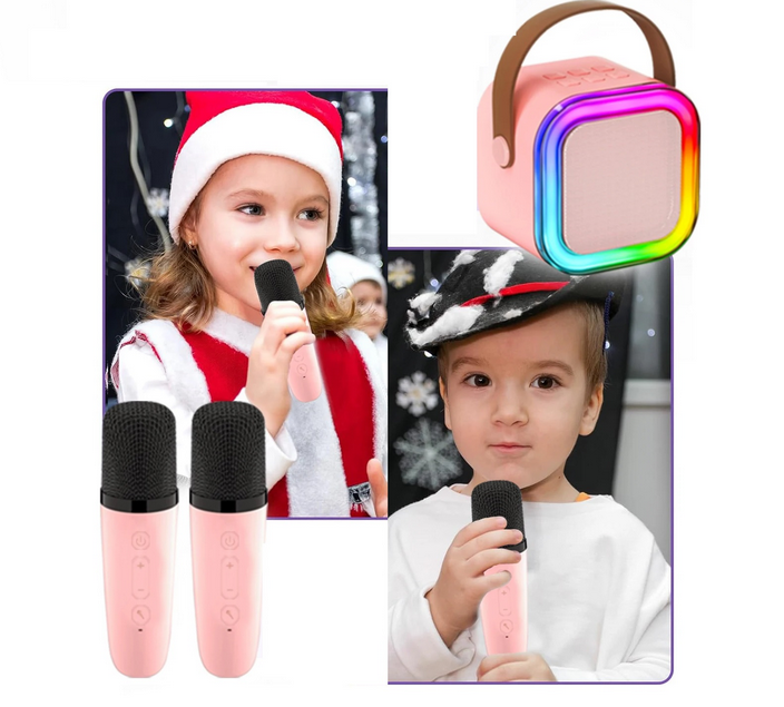 GŁOŚNIK PRZENOŚNY ZESTAW DO KARAOKE RGB BLUETOOTH 2 MIKROFONY USB MINI JACK