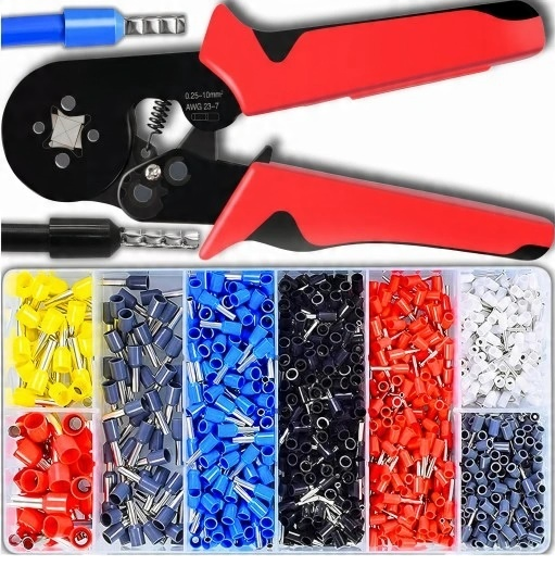 Zestaw Zaciskarka do Tulejek + 1300szt Tulejek do Kabli KOPIER Tulejki od 0,5mm do 10mm