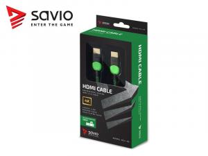 Kabel HDMI-HDMI v2.0, OFC, miedź, 3D, gamingowy, XBOX, zielono-czarny, oplot, 4K, 3.0m SAVIO GCL-06