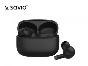 Słuchawki bezprzewodowe Savio BT 5.0 z aktywną redukcją szumów, mikrofonem i power bankiem, TWS ANC-102