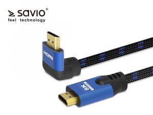 Kabel HDMI (M) v2.1, 1,8m, kątowy, 8K, miedź, niebiesko-czarny, złote końcówki, ethernet/3D, CL-147