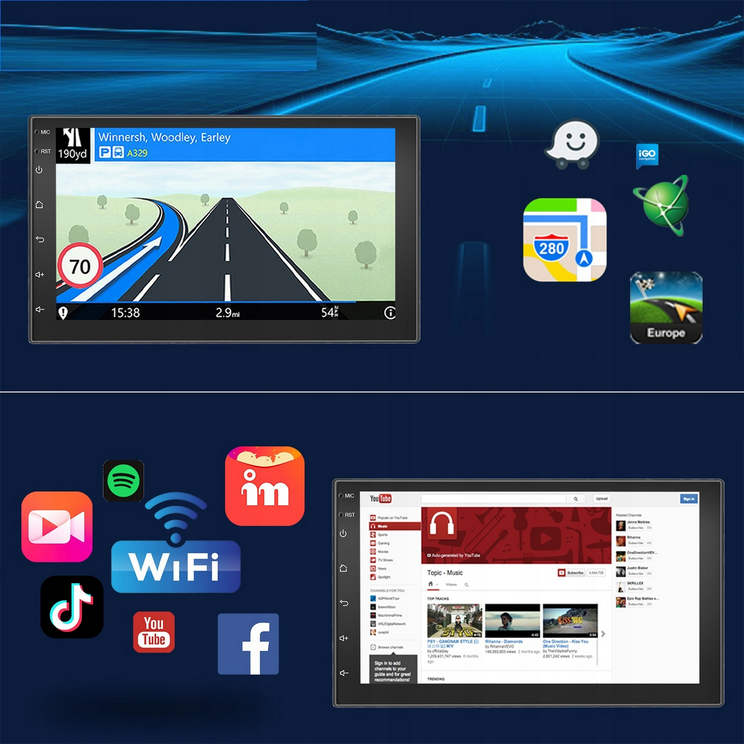 Radio Smochodowe 2DIN + Kamera 12 LED KOPIER Zestaw Android WiFi